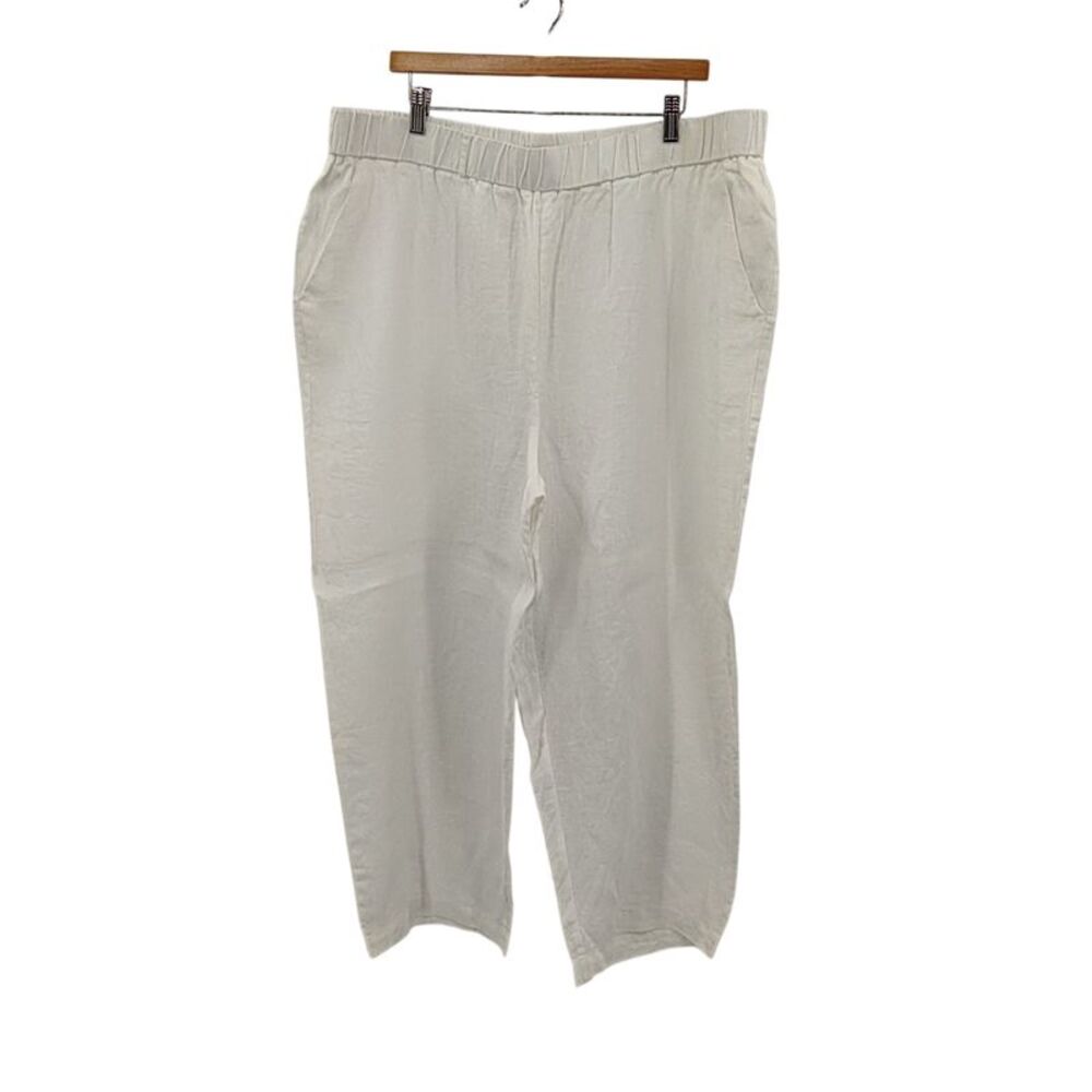 Quince Women Extended Sizes 100% European Linen Pants White 3x